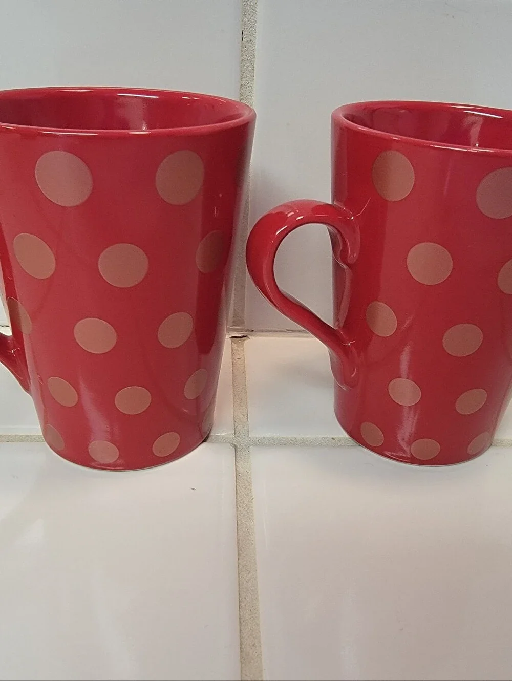 Crate & Barrel Red Polka Dot Ceramic Coffee Mugs - Set of 2